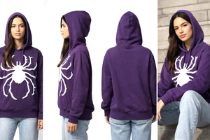 เสื้อฮู้ดดี้ผ้าฟลีซหนาน้ำหนัก 400 GSM พิมพ์ลายตามสั่งจากโรงงาน ทรงโอเวอร์ไซส์ แบบครอป ยูนิเซ็กส์ สำหรับผู้หญิง ลายแมงมุม - Product Image 4