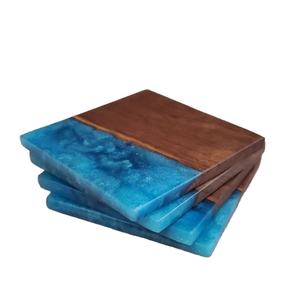 Ready to Ship Sample Resin and <b>Wood</b> Coaster Set of 4 Pcs With Unique Custom <b>Colour</b> Tea Cup Coasters at Wholesale - Product Image 1