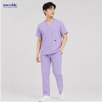 Ensemble de gommage anti-rides pour hommes, violet clair, col en V, manches courtes, uniforme d'hôpital, tissu tissé en coton et polyester