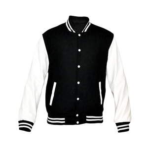 Men's Winter <b>Jacket</b> with Custom Logo Loose Casual Black Wool Body <b>White</b> Sleeves Stand Collar Windproof Quick Dry Eco-Friendly - Product Image 1