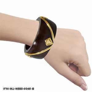 Bracelet en bois foncé fait main avec incrustation en laiton, bracelet en bois massif pour femme, bijoux ethniques bohèmes pour le poignet - Product Image 6