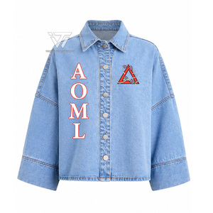 Vente en gros de Delta grec |   Sigma |   Vêtements de la sororité Theta, veste en jean brodée pour femmes, chemise en denim, accessoires grecs - Product Image 1