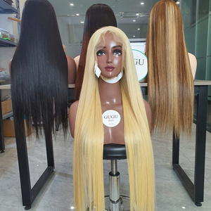 Peluca de Cabello Humano 100% Natural Rubio Platino con Frente de Encaje 13x6, Corte Corto, Gorra Ajustable, Ondas de Agua, con Reflejos 4x4 - Product Image 1