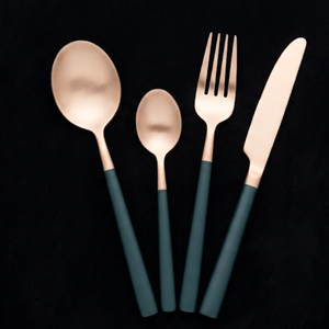 Ensemble de couverts de luxe de couleur or champagne avec poignée verte, ensemble de 4 couverts de qualité supérieure, en acier inoxydable durable, passe au lave-vaisselle - Product Image 1