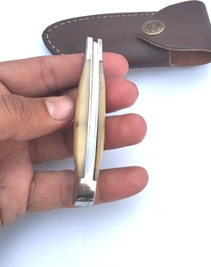 มีดพับเหล็กดามัสกัส DIY สำหรับงานอุตสาหกรรม ด้ามจับทำจากกระดูก ปลายใบมีดแบบ Drop Point สำหรับเอาตัวรอด ล่าสัตว์ ใช้ในชีวิตประจำวัน OEM/ODM - Product Image 2