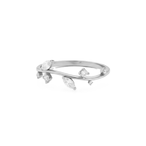 Bague de fiançailles de luxe à motif feuille, diamant de laboratoire taille marquise et rond, certifié IGI, en or massif 9K 10K 14K 18K, avec bande ondulée en or - Product Image 3