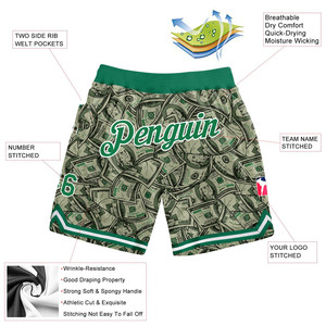 Trendy USA Dollar Print Basketball Shorts Men Mesh <b>Athletic</b> Shorts Custom Logo Quick Dry Breathable Sports Shorts Team Supplier - Product Image 2