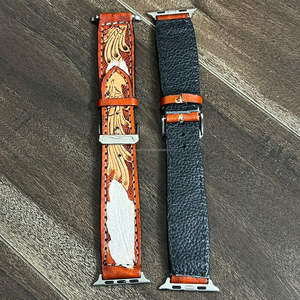 สายนาฬิกา Apple Watch หนังแท้สลักลายดอกไม้สไตล์ตะวันตก งานแฮนด์เมด สำหรับงาน March Expo 2026 สายรัดข้อมือ iWatch วินเทจ สำหรับทุกเพศ - Product Image 6