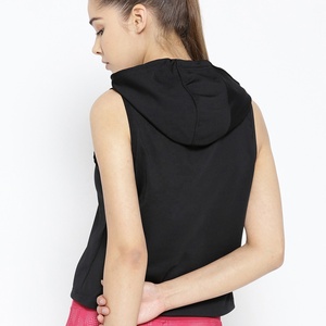 Sudadera sin mangas con capucha para mujer, negra, de punto, poliéster transpirable, corte regular, ropa informal de verano - Product Image 5