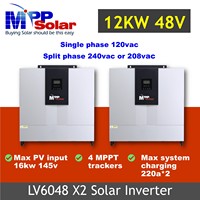 LV6048 * 2 12000w 120v 240v 48v Onduleur solaire MPP à phase divisée 4 suiveurs MPPT 145V 320A Chargeur USB RS232 Contact sec Type US