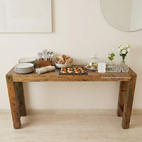 Mesa Consola Rústica de Madera de Teca, Estilo Patchwork, Hecha a Mano, Ecológica, para Sala de Estar, Dormitorio, Entrada, Villa, Apartamento, Hotel, Hogar