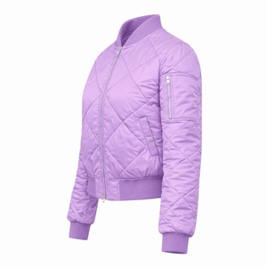 Chaqueta Bomber Acolchada con Diamantes para Mujer, Acabado Satinado en Morado Pastel, Ropa de Invierno, Proveedor OEM ODM, Wida Sports - Product Image 5