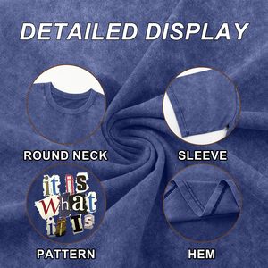 T-shirt en coton bleu surdimensionné pour homme, manches courtes, col rond, coupe décontractée, longueur standard, motif imprimé avec lettres au dos - Product Image 6