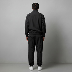 Best Men's Black Tracksuit Full Zipper Stand Collar Sporty Design Breathable <b>Jacket</b> Pants Set Front Logo Heat Transfer Printing - Product Image 2
