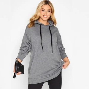 Nouveaux styles – Sweat à capuche gris pour femme, manches longues, fermeture éclair frontale, logo, décontracté, en mélange de coton tricoté, pour l'automne – Sweats à capuche pour femme - Product Image 4