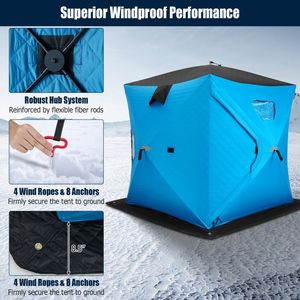 Portable <b>2</b> <b>Person</b> Ice Fishing Shelter with Cotton Padded Walls, <b>Pop</b>-<b>up</b> Waterproof <b>Tent</b> with Windows and Wind Ropes - Product Image 5