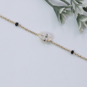 Elegant Solid Yellow Gold Bezel Set Lab Diamond Station <b>Bracelet</b> Black <b>Bead</b> Link Chain Dainty Mangalsutra Wristlet Custom Fine - Product Image 3