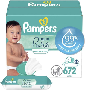 Toallitas Húmedas para Bebé Pampers Aqua Pure, Toallitas a Base de Agua al 99%, Hipoalergénicas y sin Perfume, 336 Toallitas en Total (6 Paquetes con Tapa Abatible) - Product Image 1