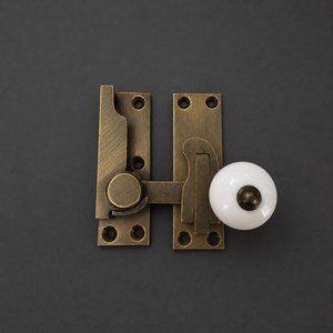 SHUBHAM Antique Brass Window Stay Catch with White Ceramic Knob Metal Window <b>Latch</b> Decorative <b>French</b> Style - Product Image 1