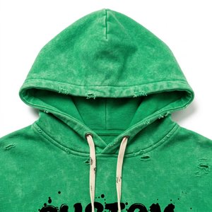 Ensemble de survêtement à capuche tie-dye vert pour homme, imprimé flamme néon, streetwear, coupe régulière, poches à cordon de serrage, poids lourd, 2-en-1 - Product Image 3