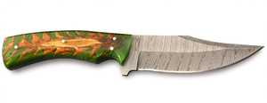 Cuchillo de Camping Hecho a Mano con Acero de Damasco, Mango de Resina Verde con Diseño de Piña, Hoja Fija - Product Image 4