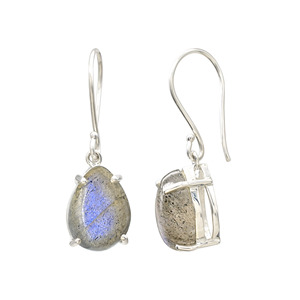 Boucles d'oreilles classiques et tendance en labradorite cabochon poire 6x4 mm, bijoux en argent sterling 925, solitaire, cadeau de mariage Chordia - Product Image 2