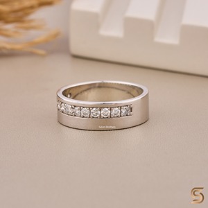 Lab Grown Diamond Channel <b>Set</b> Band 0.46 CT | Unisex Wedding <b>Ring</b> | Modern Luxury <b>Silver</b> Rhodium Plated IGI Certified | - Product Image 4