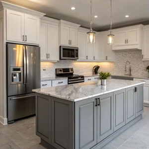 ชุดตู้ครัวไม้จริงสไตล์โมเดิร์นเชคเกอร์ ปี 2026 พร้อมไอส์แลนด์กลางแบบ RTA เคลือบแลคเกอร์ สำหรับโครงการตกแต่งบ้าน - Product Image 1