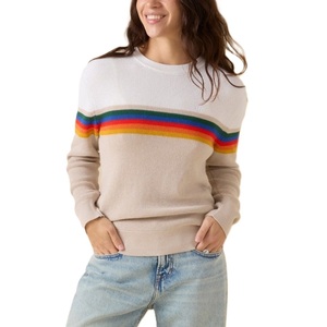 Pull en tricot 100 % coton de haute qualité pour femme, motif rayé décontracté pour l'hiver, disponible en OEM, anti-rétrécissement, respirant - Product Image 1