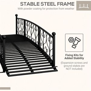 7-Piece Black Metal Arch Garden Bridge Footbridge with <b>Side</b> Railings and Decorative Scrollwork Ornament - Product Image 6