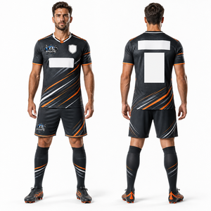 Maillot et short de football d'équipe personnalisés en tissu mesh respirant, impression numérique, extensible, confortable, unisexe - Product Image 1