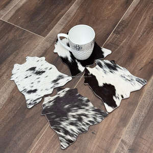 Juego de posavasos de piel de vaca rústica, posavasos de cuero genuino para ocultar el pelo occidental único para bebidas, regalos de decoración del hogar occidental - Product Image 4