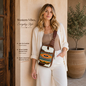 Bolso Bandolera de Cuero Genuino con Pelo de Vaca Estilo Western, Bolso Cruzado Boho Azteca, Manta de Silla de Montar, Bolso de Pecho para Viaje Hecho a Mano Estilo Western - Product Image 3