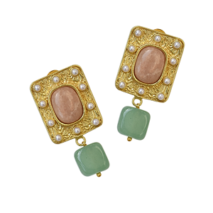 Pendientes Colgantes Bohemios de Flor Chapados en Oro de Cuarzo, Joyería de Fiesta Hecha a Mano para Mujer - Product Image 2