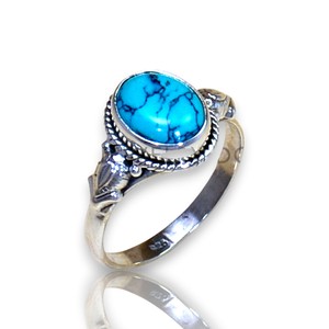 Anillos de Plata de Ley 925 con Turquesa Natural de Forma Ovalada y Piedra Lunar Arcoíris, Anillos de Boda con Diseño Natural - Product Image 1