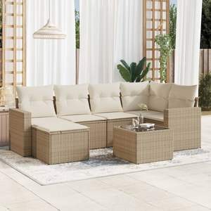 Conjunto de sofás de jardín beige crema blanco - Product Image 1