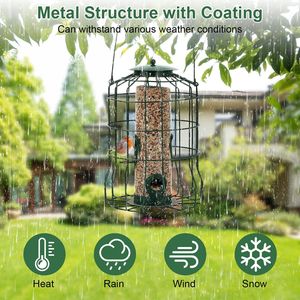 Mangiatoia per Uccelli Selvatici da Esterno con 4 Porte di Alimentazione, Resistente a Scoiattoli e Masticazioni, in Metallo, da Appendere, per Piccoli Uccelli Canori - Product Image 4