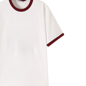 T-shirt Ringer Homme Coupe Ample 100% Coton Tricoté Col Rond Respirant Écologique Impression Logo Personnalisé Décontracté Style Universitaire - Product Image 3