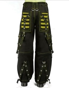 Pantalon noir pour homme style punk, rayures multicolores, chaînes, plusieurs poches, fermeture élastique à glissière, été, haute qualité, 100% coton - Product Image 2