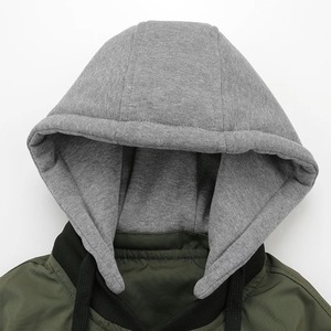 Blouson bomber à capuche vert olive pour homme, coupe classique, coupe-vent, couleur unie, 100% laine, logo sur le devant, vêtement d'automne - Product Image 4