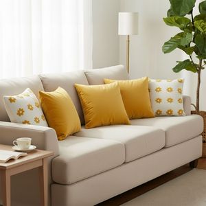 SOGA 5-Piece Golden <b>Velvet</b> and Retro Daisy Chain Pillow <b>Cover</b> Set Modern Retro Style Home Decor <b>Cushion</b> Cases - Product Image 2