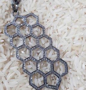 Colgante Vintage Hexagonal con Diamantes Naturales Incrustados, Plata de Ley 925 con Baño de Rodio Negro - Product Image 3