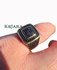 Anillo de Sello Unisex Chapado en Plata 925 con Diamantes Negros Pavé, Corte Brillante Redondo, Diamantes Cultivados en Laboratorio, Uso Diario - Product Image 2
