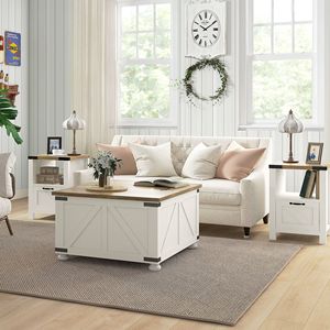 Tavolino da Caffè Quadrato Grande Eco-Friendly Stile Rustico con Contenitore, Tavolo Centrale in Legno per Soggiorno, Realizzato in Ottone - Product Image 2