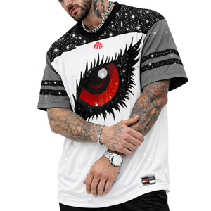 T-shirt de style football pour hommes avec motif œil en strass de luxe, style streetwear surdimensionné, style maillot de sport, maille respirante, unisexe - Product Image 2
