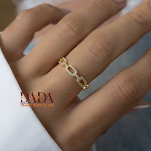 Elegant Lab Grown Diamond Link Chain <b>Ring</b> for Women Open Oval Chain Design Modern <b>Statement</b> Fashion Jewelry Everyday - Product Image 5
