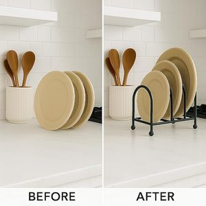 Étagère à assiettes minimaliste en métal à trois niveaux, support de rangement de cuisine circulaire sur pied - Product Image 3