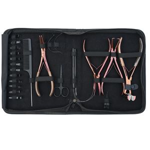 Kit d'outils pour extensions capillaires : Pince à micro-anneaux, Pince à décoller les bandes adhésives plates, Pince à ouvrir et fermer les bandes adhésives, Aiguille à boucle, Ciseaux, Pinces - Product Image 1