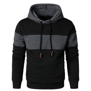 Sudadera con Capucha para Hombre, Diseño Color Block, Tejida, Corte Regular, Informal, para Otoño, Patrón Negro y Gris - Product Image 1