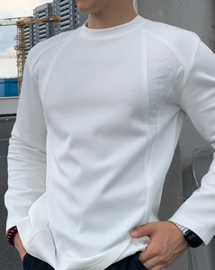 Men's Long Sleeve O-Neck Jersey Knitted T-Shirt Solid <strong>White</strong> Regular Fit Quick <strong>Dry</strong> Breathable Casual Wear 100% Polyester - Product Image 2